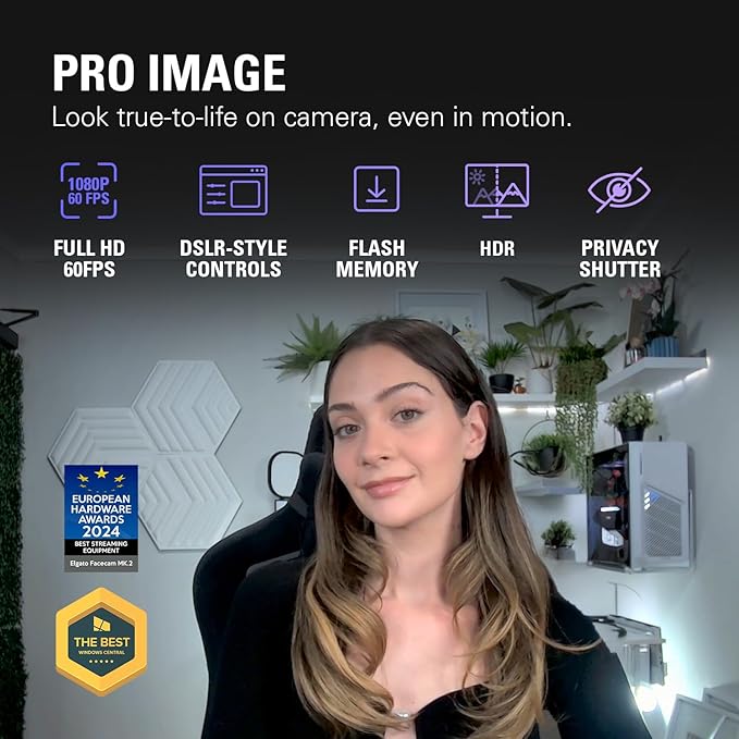 Elgato Facecam MK.2 – Premium Full HD 1080p Webcam for Streaming Gaming Video Calls Recording HDR Enabled Sony Sensor PTZ Control – Works with OBS Zoom Teams and More for PC/Mac