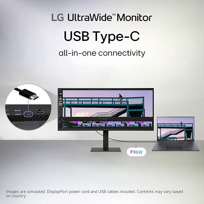 LG 34U650A-B 34-inch UltraWide WQHD (3440 x 1440) IPS Curved Wide Computer Monitor 100Hz HDR10 Built-in Speaker HDMI DisplayPort USB Type-C PD 96W Tilt/Height/Swivel Adjustable Stand Black