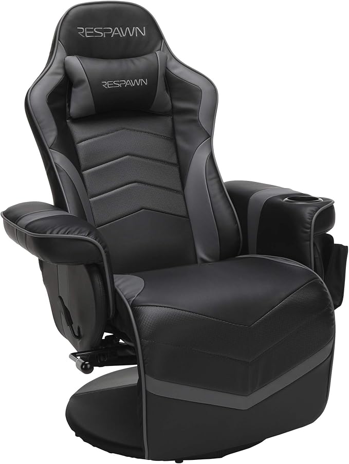 Respawn 900 Console Gaming Recliner with Footrest and Lumbar Support - Comfortable Ergonomic Gaming Chair with Headrest No Wheels Reclining Heavy Duty Racing Style Video Game Chairs - Gray