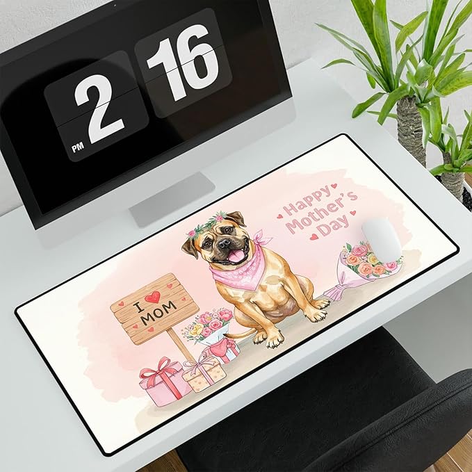 Happy Mother's Day Bullmastiff Love Dog Mom Heart Flower Desk Mat Full Keyboard Mouse Pad Dog Lover Large Mousepad 12004