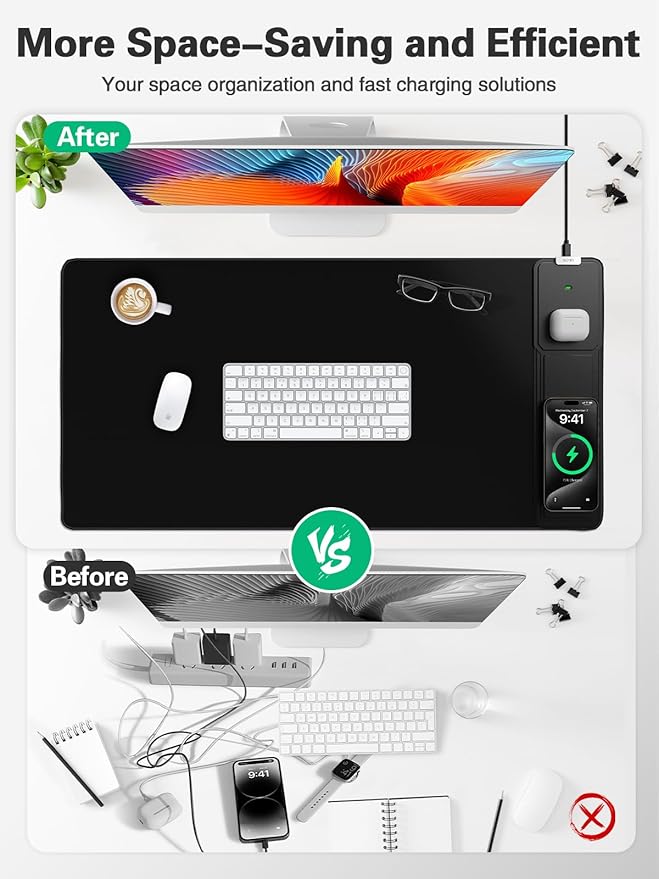 Mouse Pad with Foldable Phone Holder Wireless Charging Desk Mat 31.5x15.8 Large Mousepad with Superior Micro-Weave Cloth XXL Desk Pad with Non-Slip Waterproof Keyboard Pad for Home &amp Office