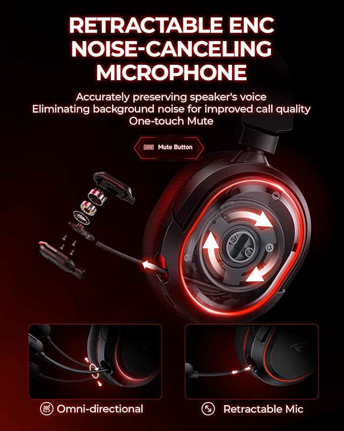 Wireless Gaming Headset 7.1 Surround Sound 2.4Ghz USB Gaming Headphones Bluetooth 5.4 100-Hr Noise Canceling Mic RGB Light Wireless Headset for PC PS5 PS4 Mac Switch ONLY Wired Mode Suit for Xbox