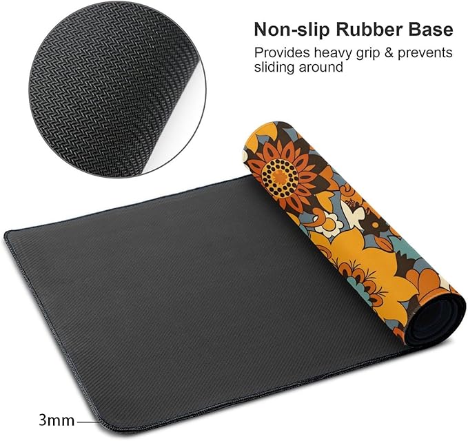 Boho Flower Desk Cover MatExtended Large Mouse PadComputer Laptop Mat Desk Decor for Office Game Home 30x16 Inch