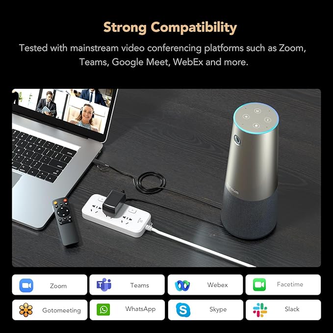 NUROUM C46 4K Video Conference Webcam with Mic 8MP CMOS/AI Auto-Framing/5x Zoom Conference Room Camera with Noise Cancelling Microphone&ampSpeaker 16ft Voice Pickup for PC/Laptop Zoom/Teams