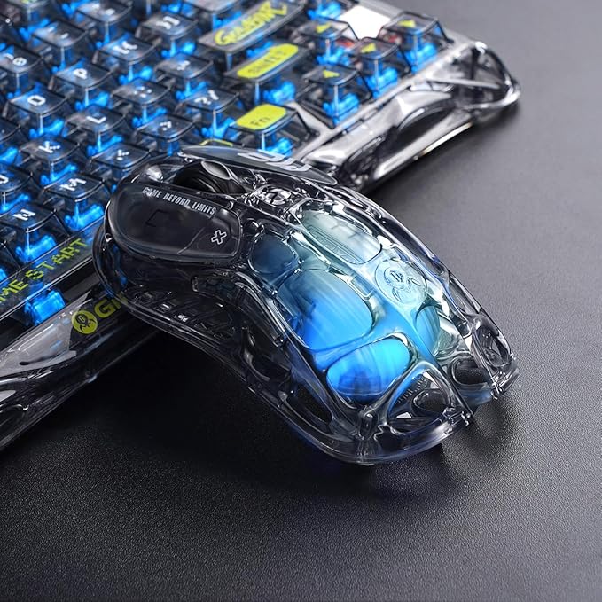 GravaStar Mercury M2 Wireless Gaming Mouse with 26000 DPI PAW3395DM Sensor -79g Lightweight Hollowed-Out Design -5 Programmable Buttons -5 Dynamic Lightsync RGB - Transparent Black