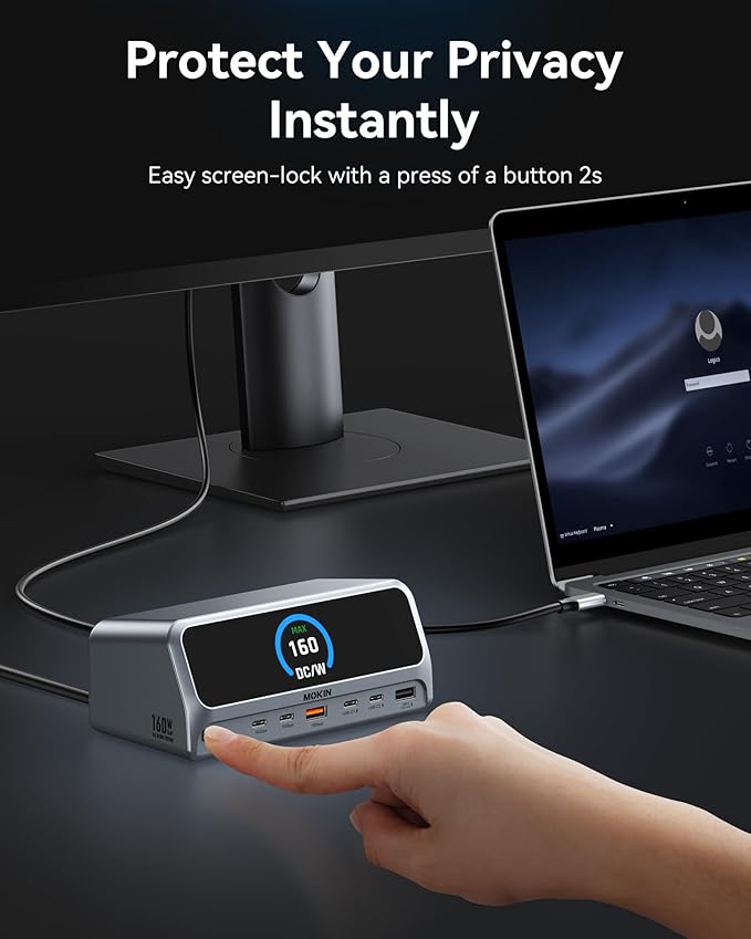 MOKiN Docking Station13 in 1 USB C Laptop Charging Station with 2.26 LCD Smart DisplayDual HDMI Display10Gbps USB A/C PortsGigabit Ethernet160W Max Output for MacBook DellHPLenovo and More
