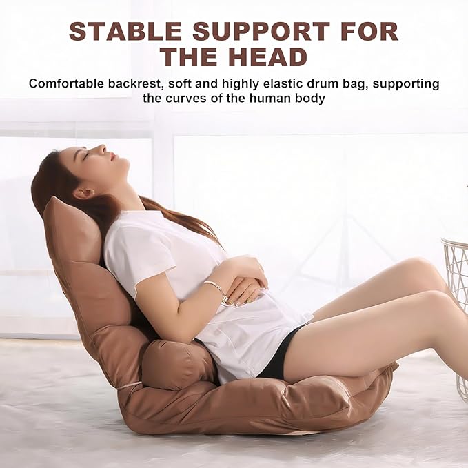 Folding Floor Chair 5-Position Cushioned Adjustable Lazy Sofa Foldable Floor Lounger for Adults Kids Gaming Reading Meditating (Coffee)