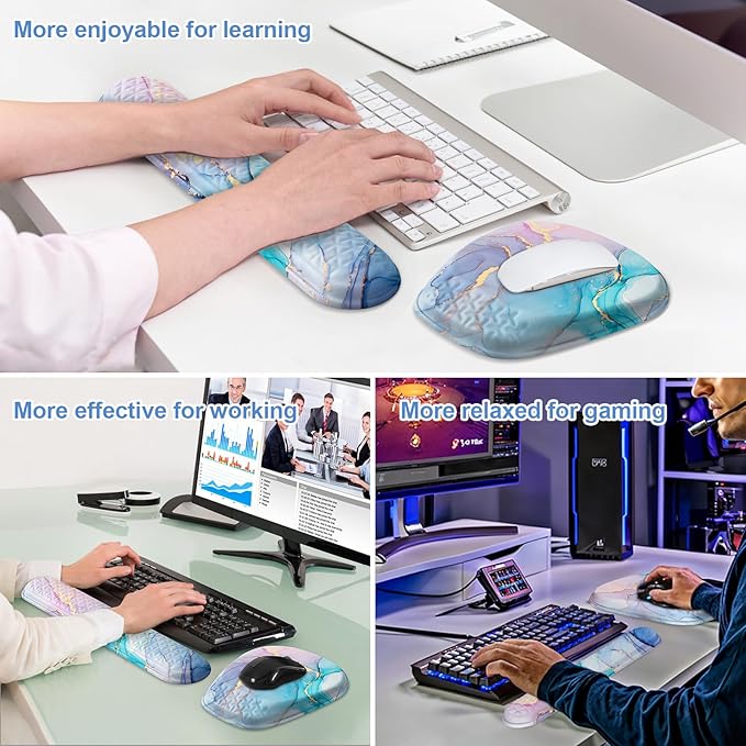 Mouse Pad with Wrist Rest Comfortable Memory Foam Wrist Rest for Computer Keyboard Ergonomic Mouse Pad Set for Easy Typing &amp Pain Relief - Blue Pink