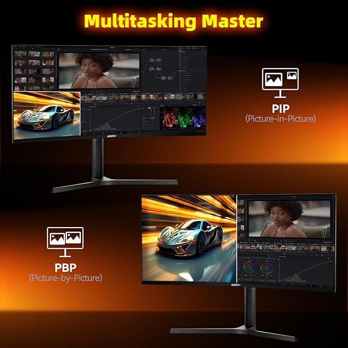 34 Inch Ultrawide Gaming Monitor - 21:9 WQHD 3440 x 1440 R1500 Curved Computer Monitor for Gamer 180Hz 1ms AMD FreeSync PIP/PBP Crosshair TÜV Eye Care HDMI 2.0 &amp DP1.4 Tilt/Height/Swivel Stand