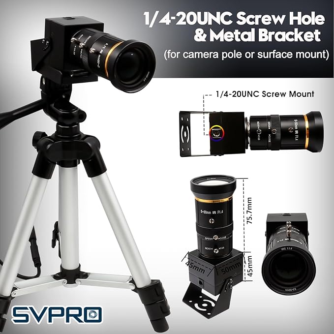 SVPRO 5MP 30FPS USB Camera with 5-50mm Telephoto Lens 10X Optical Zoom Manual Focus Webcam for Macro &amp Long Distance Low Light Computer Camera with IMX335 Sensor for Windows Mac-OS Linux Ando