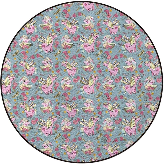 Multicolor Round Area Rug Doormat Non-Slip Floor Mat Carpet for Bedroom Living Room Study Playing Carpet The Sky with Rainbows Girls Print Diameter 35.4 in