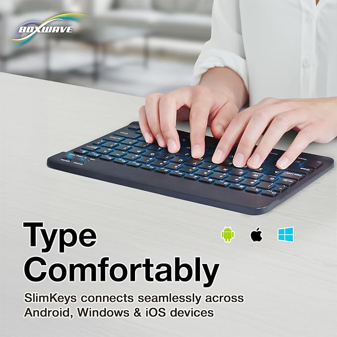 BoxWave Keyboard Compatible With Kyocera DuraXV Extreme - SlimKeys Bluetooth Keyboard - with Backlight Portable Slim LED 7 Colors - Jet Black