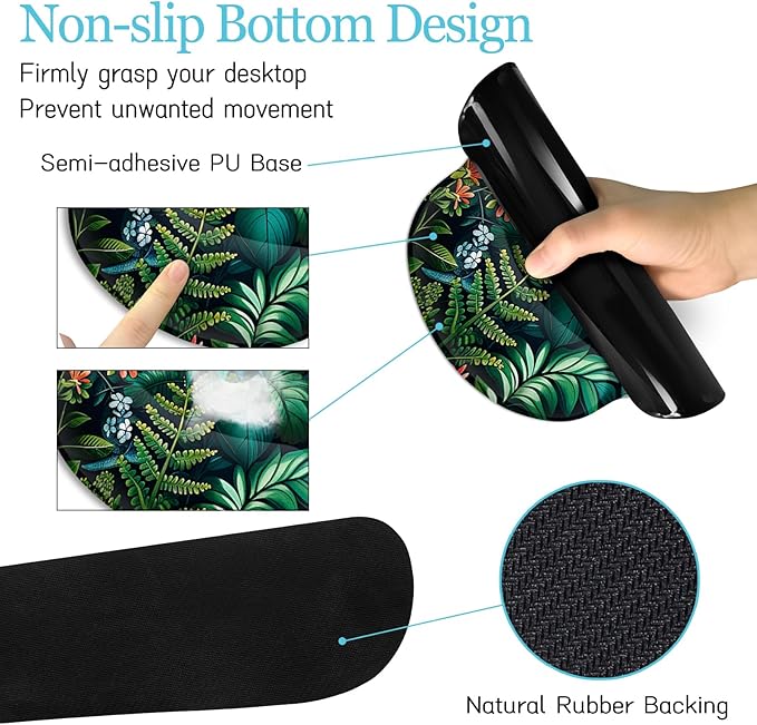 Floral Mouse Pad Large Desk Mat Set Green Ergonomic Mouse Pad with Wrist Rest Keyboard Wrist Support XXL Mousepad Cup Coaster Set Cute Green Office Desk Accessories Decor Supplies