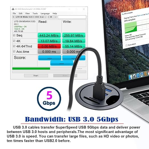 ChenYang USB 3.0 Flush Mount Desktop HUB2 USB 3.0 Port/1 USB C Port HUB Grommet Hole 2.36(60mm) with SD/TF Card Reader Port