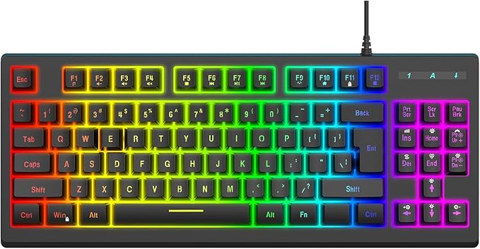 GOWENIC RGB Gaming Keyboard USB Wired LED Backlit 87 Key Ergonomic Keyboard for PC Computer Gaming Work and Laptop Wired Keyboard for Typing