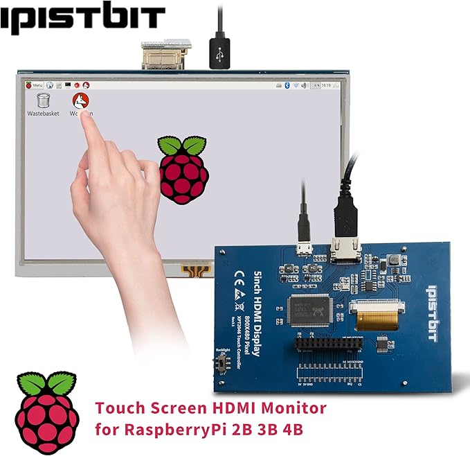5 Inch Raspberry Pi Screen Touchscreen Monitor 800x480 HDMI LCD Screen for Raspberry Pi 400/4/3/2/Zero/B/B+ Windows 11/10/8/7