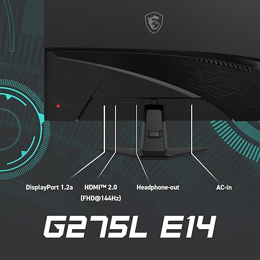 msi G275L E14 27-inch 1920 x 1080 (FHD) Gaming Monitor 144Hz AMD Adaptive Sync HDR Ready HDMI VGA Port VESA Mountable Tilt 4-Side Slim Bezel 1ms Black