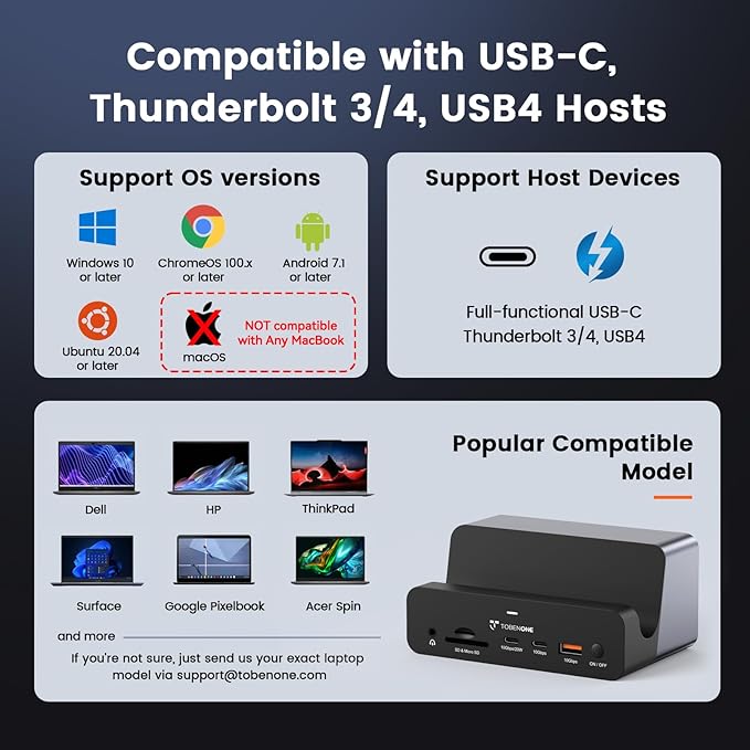 TobenONE 18-in-1 Triple 4K@60Hz Monitor Docking Station with 150W Power Supply USB C Laptop Docking Station Stand(Single 4K@144Hz) 2.5Gbps Ethernet 2 HDMI &amp DP 8 USB for Windows&ampChromeOS