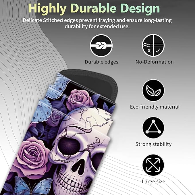 Extended Non-Slip Mouse Pad + Mouse Wrist Rest + Lace-Shaped Coaster Set Ergonomic Design Suitable for Desk and Home Gaming Table Mat Skull Butterfly Roses