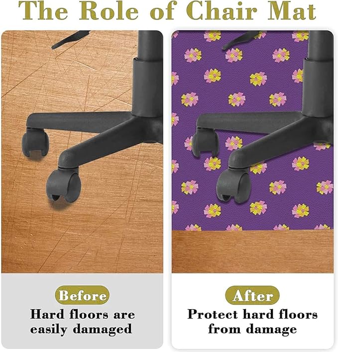Purple PU Leather Floor Protector Office Chair Mat Round mat Classic Floral Spring Nature Theme Gaming Chair Mat Protects Hardwood Floors Chairs Move Smoothly Victorian Diameter 55 in