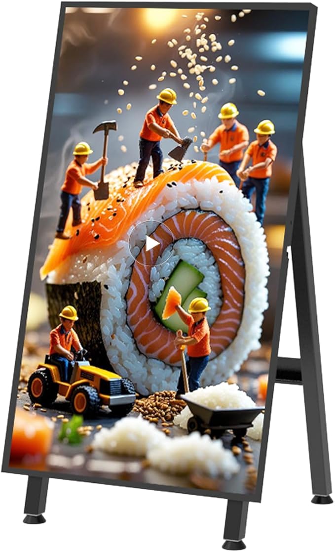 32 Digital Signage Display 700nits Portable Digital Signage Plug&ampPlay LCD Advertising Display CMS 24/7 Operation Split Screen HDMI/USB/WiFi/Android System Ideal for Restaurant/Cafe