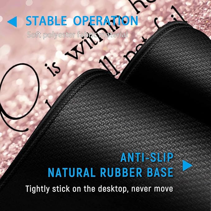 Large Gaming Mouse PadExtended Office Desk MatWaterproof Desk Writing Pad for Office/Home Ergonomic Mouse &ampKeyboard Wrist RestPsalm 46:5 Pattern Laptop Desk Pad Pink Mousepad Wrist Support