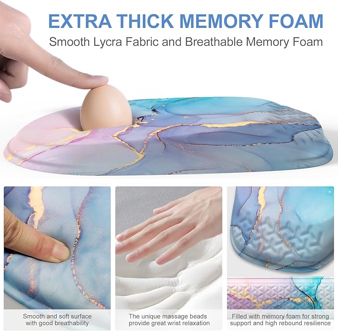 Mouse Pad with Wrist Rest Comfortable Memory Foam Wrist Rest for Computer Keyboard Ergonomic Mouse Pad Set for Easy Typing &amp Pain Relief - Blue Pink
