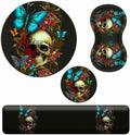 Mouse Pad with Wrist Rest + Keyboard Wrist Rest + Gaming Mouse Pad + Coasters Ergonomic Memory Foam Wrist Pad Set with Easy Typing &amp Pain Relief for Computer Laptop Office &amp HomeBlue Butterfl