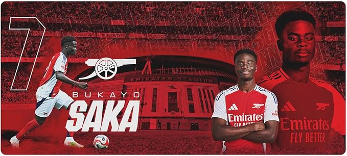 Head Case Designs Officially Licensed Arsenal FC Bukayo Saka 2024/25 Crest Kit and Players 37.4 x 15.75 x 0.16 inches (900 x 400 mm) - XL Gaming Office Desk PC Keyboard Mouse Mat Pad