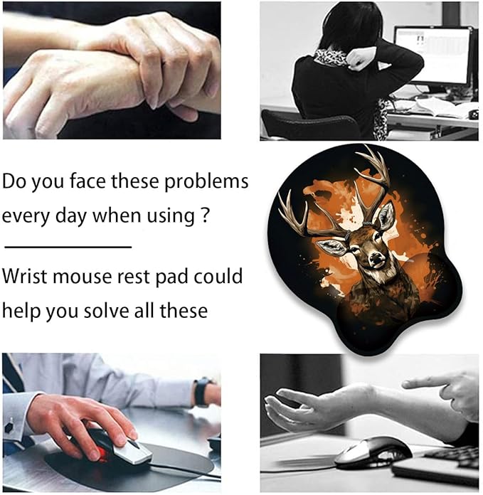 Mouse Wrist Rest and Keyboard Wrist Rest Pad+ Coaster Set Non-Slip Rubber Base Smooth Surface Ergonomic Gaming Mouse Pad for Easy Typing and Pain Relief Camo Tree Deer