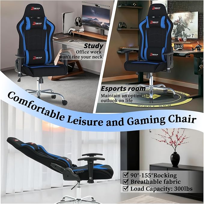 Gaming Chair High-Back Ergonomic Computer Chair Adult Lumbar Support Breathable Fabric Office Chair 3D Independent Armrests(1005-DeepBlue)