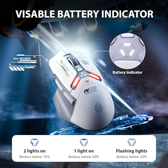 INPHIC IN9 Wireless Gaming Mouse True Tri-Mode Bluetooth/Type-C Wired/2.4G Wireless Connection 10000 DPl Fully Programmable RGB Backlit for Laptop PC Mac