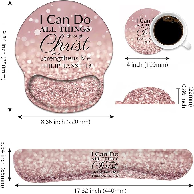 Keyboard Wrist Rest and Mouse Pad Wrist Rest Support Set Non-Slip PU Base for Gaming and Office Comfortable &amp Lightweight for Easy Typing &amp Pain Relief Quote Bible Verse Philippians 4-13