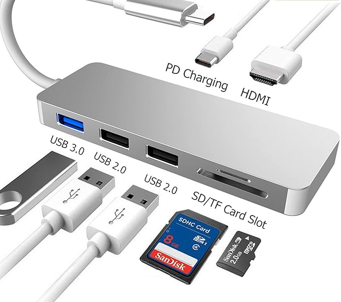 USB Type C 7 in 1 Type C to 3 USB 3.0 Ports 4K HDMI/SD/TF Card Reader/PD Charging Hub