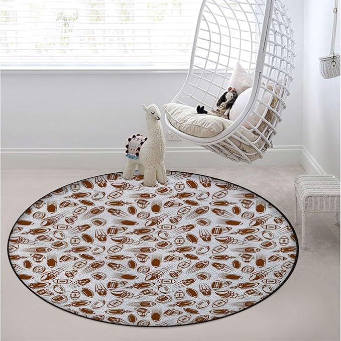Brown Office Chair Mat Soft Non Slip Round Floor Mat for Hardwood Floor and Protector for Rolling Chair Retro Comicbook Style Flying Spinning Balls Diameter 55 in