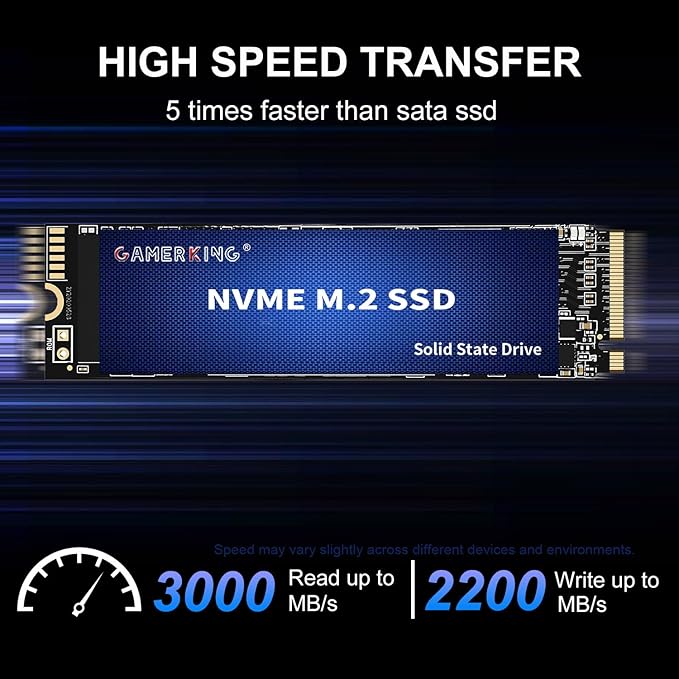 GAMERKING 1TB M.2 NVME SSD 2280 PCIe 3.0 Gen3x4 Internal Solid State Drive up to 3000MB/s 3D NAND Flash M Key Low Power Consumption Disk Upgrade Storage for Desktop Laptop