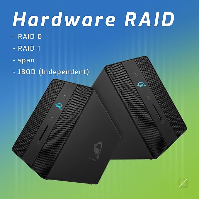 40.0TB OWC Gemini Thunderbolt (USB-C) Dock and Dual-Drive HDD RAID External Storage Solution External Drive with 2 x Thunderbolt ports (USB-C) 2 x USB 3.2 Gen 2 ports 2.5Gigabit Ethernet port HDMI