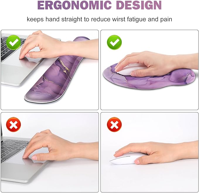 ToLuLu Desk Mat XXL Large Mouse Pad Wrist Support Set4 in1 Gaming Mousepad Desk Pad+ Ergonomic Mouse Pad with Wrist Rest + Keyboard Wrist Rest+Coaster for Women Home Office Computer Purple Marble
