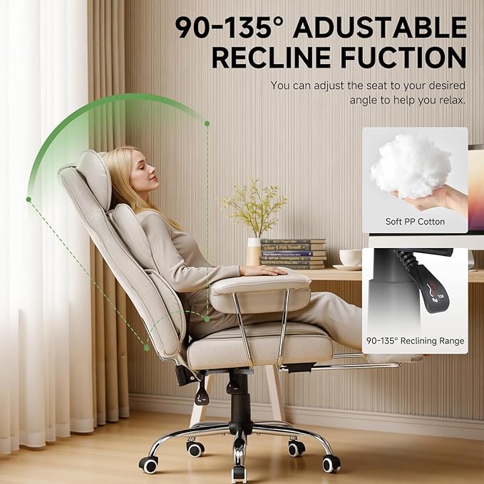 COMHOMA Big and Tall Office Chair High Back Leather Gaming Chair with Footrest Executive Ergonomic Office Chairs with Pocket Spring Lumbar Support and with Outward Fixed Soft Armrests