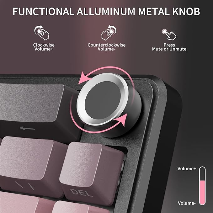 ATTACK SHARK X66 Wireless Mechanical Gaming Keyboard with KnobTri Mode USB-C/BT5.0/2.4G Gasket Mounted 60% RGB Gaming KeyboardSide Printed PBT Keycap Hot Swappable Strawberry Switch(BlackBerry)