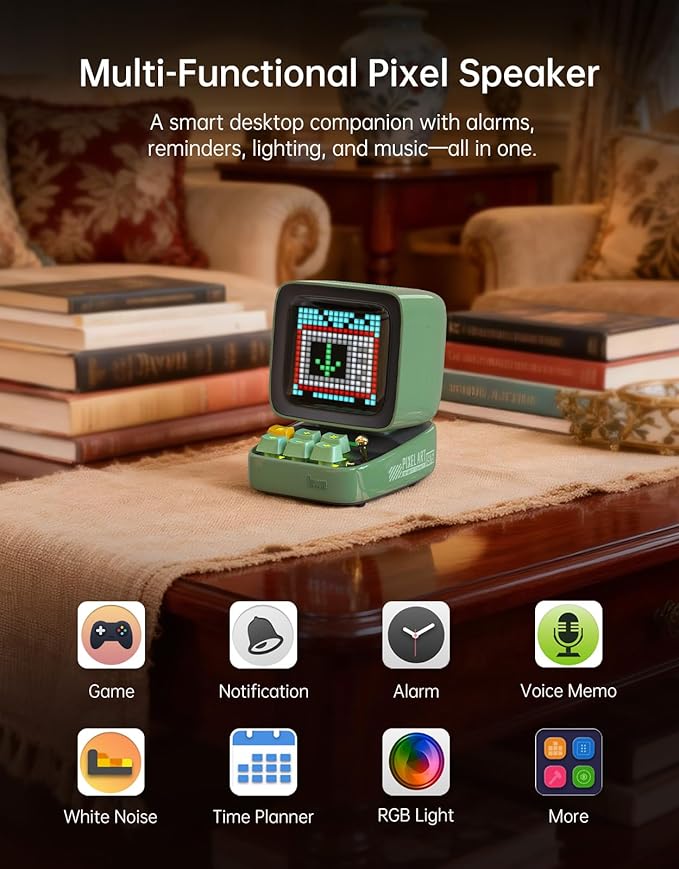 Divoom Ditoo Pro Retro Pixel Art Game Bluetooth Speaker with 16X16 LED App Controlled Front Screen (Green)