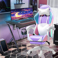 Gaming Chair with RGB LED Lights and Speakers Video Game Chair with Footrest 360° Swivel Reclining Chair with Headrest &amp Lumbar Support PU Leather High Back Computer Chair for GirlsPurple
