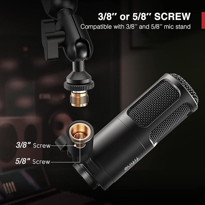 FIFINE XLR Dynamic Microphone Vocal Podcast Microphone with Cardioid Pattern Studio Metal Mic for Streaming Voice-Over Dubbing Video Recording Black-K669D
