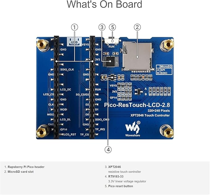 2.8 inch Touch Display Module for Raspberry Pi Pico 2.8 SPI IPS LCD 320×240 Touch Screen 262K Colors Resistive Touch Controller XPT2046 ST7789 Driver Clear and Colorful Displaying Effect