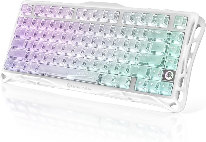 GravaStar Mercury K1 Lite 75% Gaming Keyboard 2.4GHz/BT/Wired Tri-Mode Wireless Keyboard Clear Keycaps Gasket Hot Swappable Mechanical Keyboard Pre-lubed Linear Switches RGB Backlit-Crystal Aurora