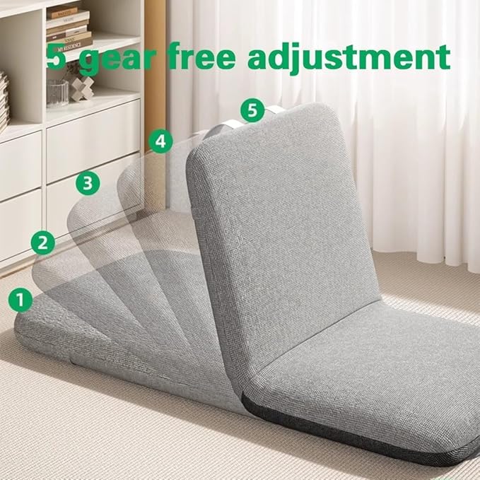 ELEFOCUS Adjustable Indoor Chaise Lounge Sofa Chair with Back Support 5-Position Recliner Padded Floor Bed Folding Gaming Chair(Style-1)