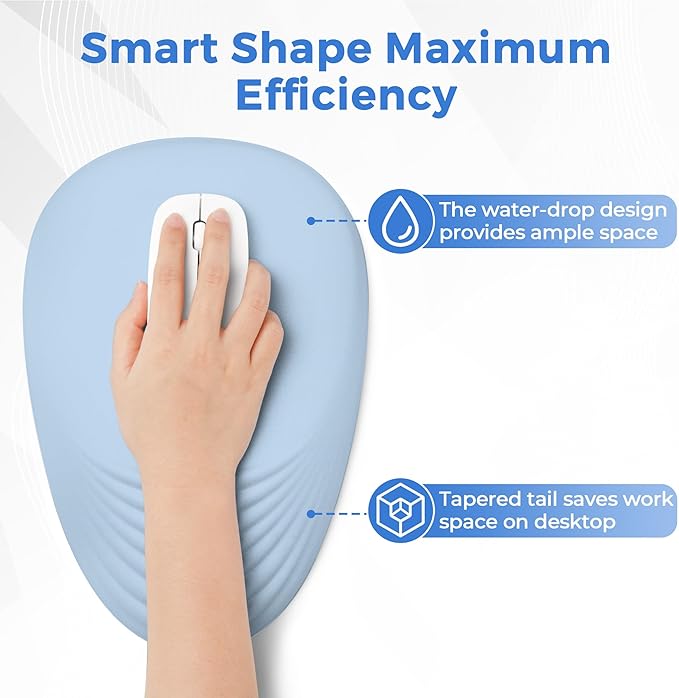 Ergonomic Mouse Pad with Wrist Support Memory Foam Wrist Rest for Pain Relief &amp Carpal Tunnel Non-Slip Base for Office Computer PC Laptop (12x8x1.2inch Light Blue)