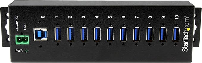 StarTech.com 10-Port USB 3.0 Hub - 5Gbps - Metal Industrial USB-A Hub with ESD &amp Surge Protection - Din Rail Wall or Desk Mountable - TAA Compliant USB Expander Hub (ST1030USBM)