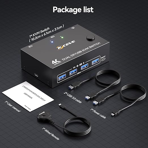 8K Displayport KVM Switch 2 Monitors 2 Computers 8K@30Hz 4K@144HzMLEEDA Dual Monitor KVM Switches with 4 USB 3.0 Ports for Keyboard Mouse USB PeripheralsWired Remote and 2 USB Cables Included