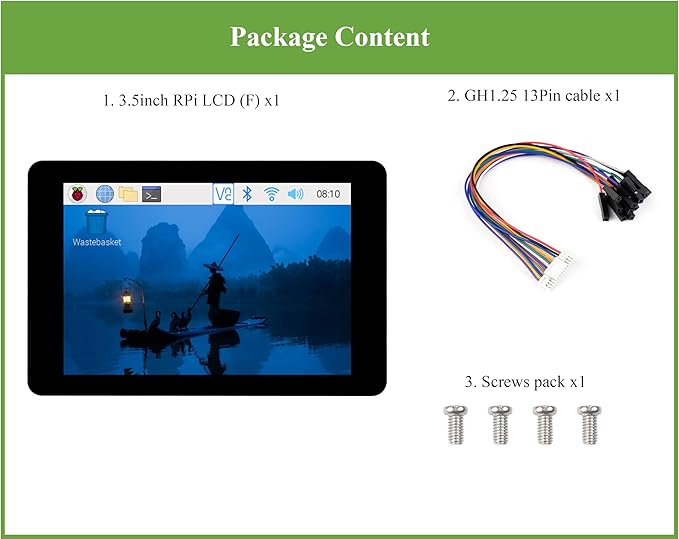 3.5inch Capacitive Touch Display Compatible with Pi 5/4B/3B+/3B/Pico W/Pico 2W/ ESP32  IPS LCD Screen 320×480 Resolution 262K Color Pigo Pin Header and GH1.25 13PIN Cable Two Connection Ways